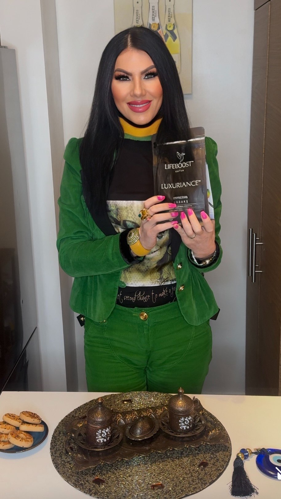 Instagram post by @yanina_lecristal for Lifeboost Coffee. Caption reads: [...] ORGANIC SPECIALTY COFFEE ☕️ @lifeboostcoffee....