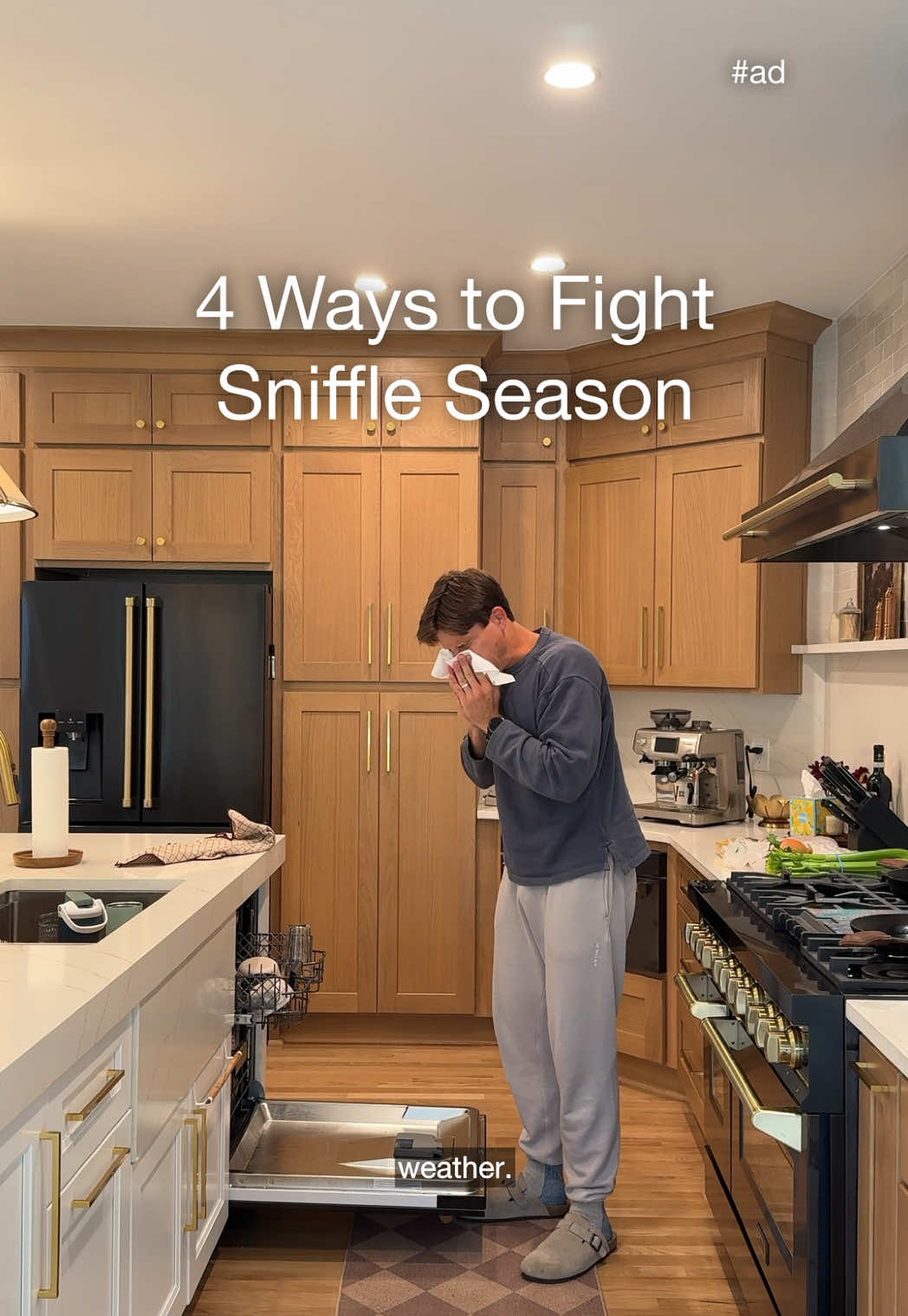 TikTok post by @zachwebber29 for Kleenex. Caption reads: #ad 4 things I do when my family is under the....