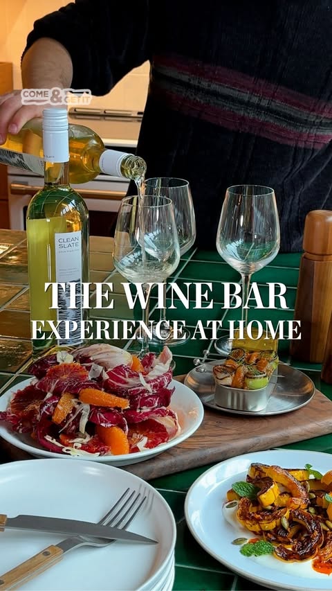 Instagram post by @noahtanen for Food52. Caption reads: A wine bar menu, reimagined for home. A chilled....
