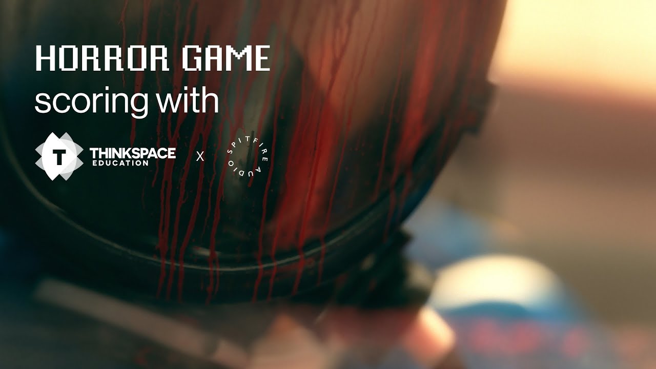 YouTube post by @spitfireaudiollp for Spitfire Audio. Caption reads: [...] Horror Video Games | ThinkSpace x Spitfire....