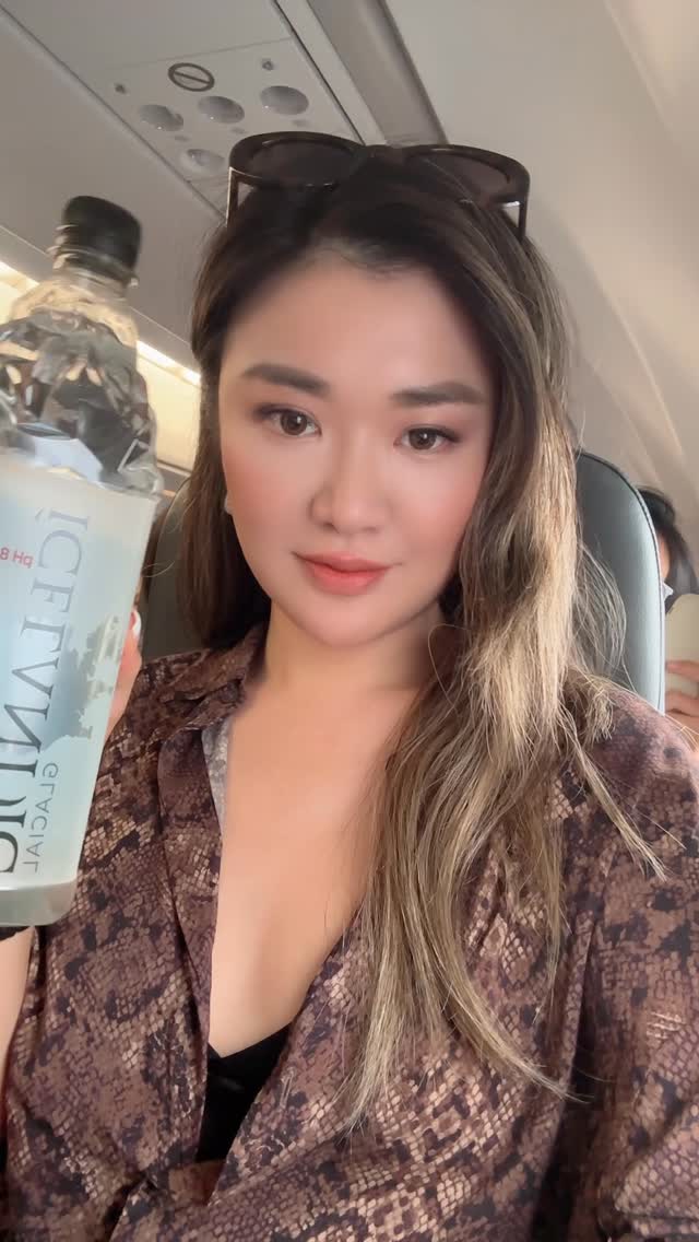 Instagram post by @alicemapy for Icelandic Glacial. Caption reads: Stay hydrated 24/7 💦 My pre-flight ritual ✈️....