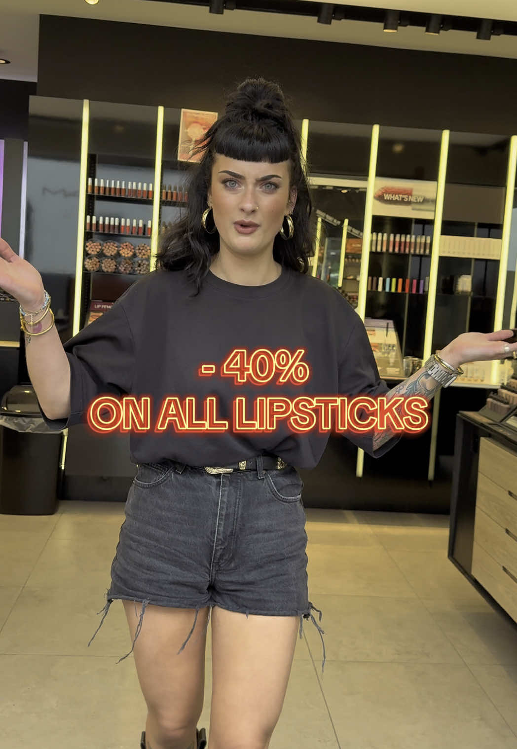 TikTok post by @hellahamblok for maccosmetics. Caption reads: -40% on all lipsticks for #lipstickday....