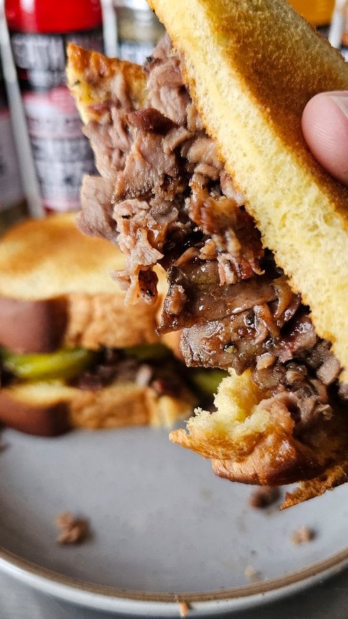 Instagram post by @cookwithbill for Heath Riles BBQ. Caption reads: Chopped Roast Beef Sandwich

Taking the lunch....