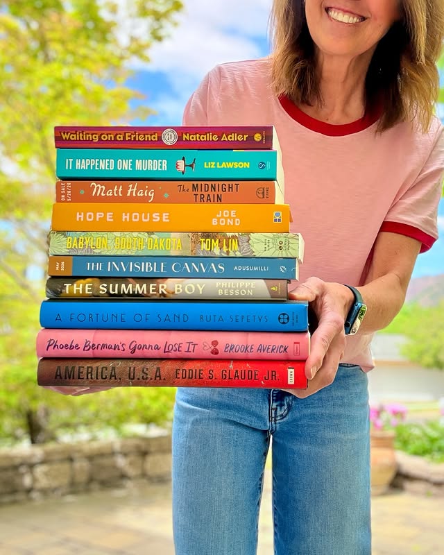 Instagram post by @suethebookie for Scribner Books. Caption reads: I’m loving this colorful #pubday stack. Is there....