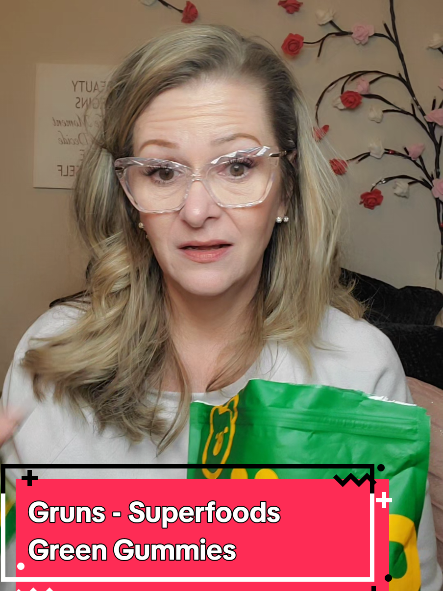 TikTok post by @genxjenny71 for Grüns. Caption reads: #gruns #greens #21vitamins #guthealth #energy....