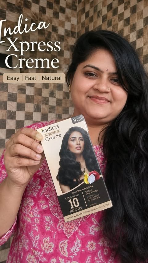 Instagram post by @sushmithaphani for Indica Hair Color. Caption reads: On-the-Go Colour 🏃‍♀️ For busy days when you....