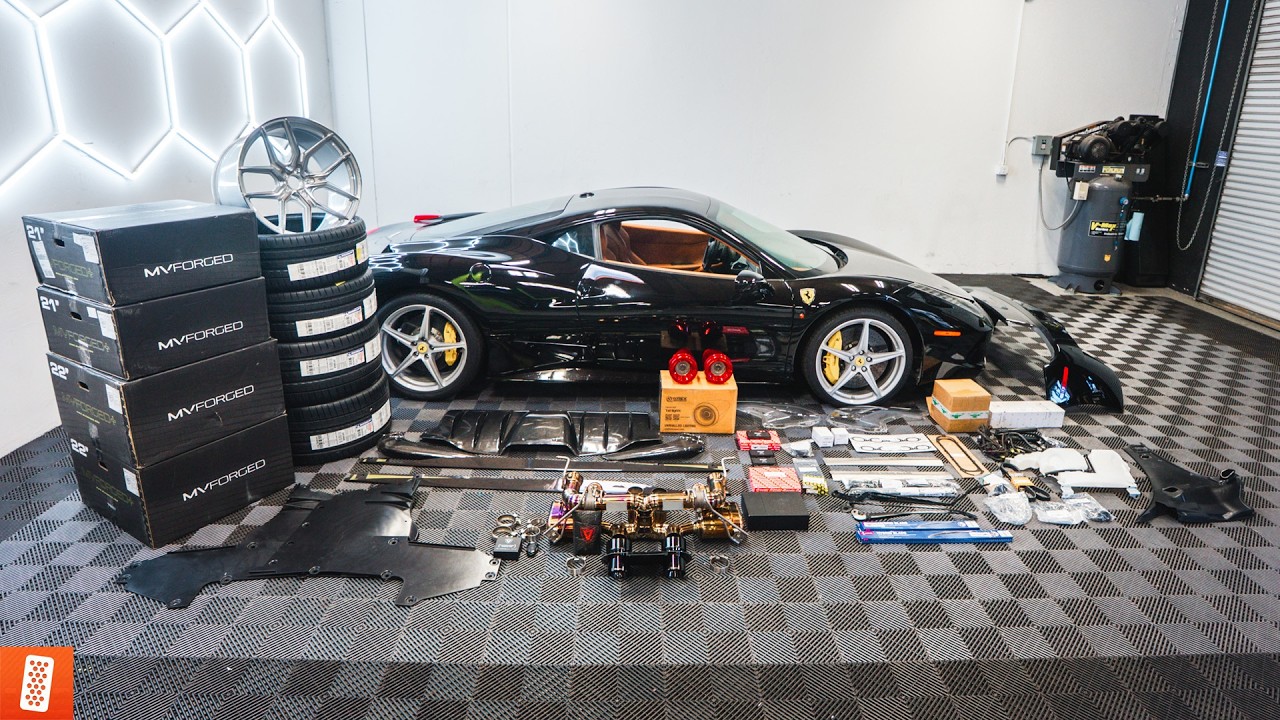 YouTube post by @throtl for Valvetronic. Caption reads: Building a Ferrari 458 Italia.