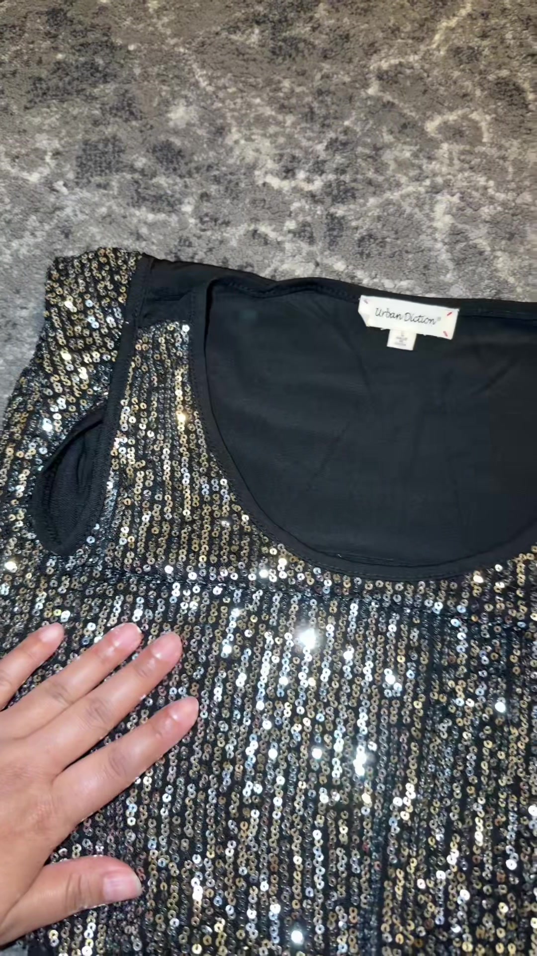 TikTok post by @renukoromjane1262 for Urban Diction. Caption reads: Urban Diction V neck sequins!! @UrbanDiction [...].
