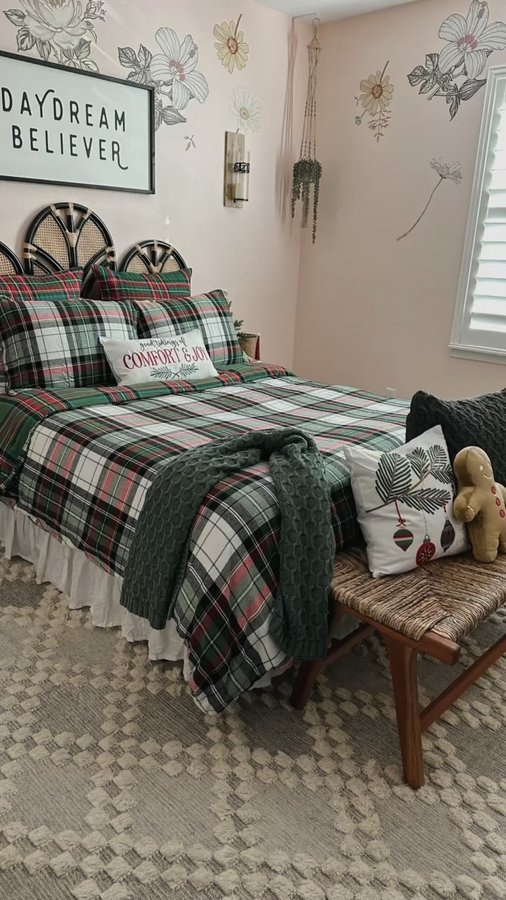 Instagram post by @cr8tivewanderlust for Levtex Home. Caption reads: [...] cover and holiday accent pillows by....