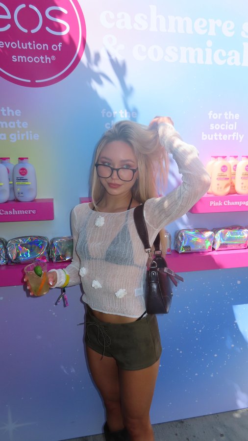 Instagram post by @taylortayh for Refinery29. Caption reads: all day festival prep with @eosproducts 🫧☀️🧴💛....