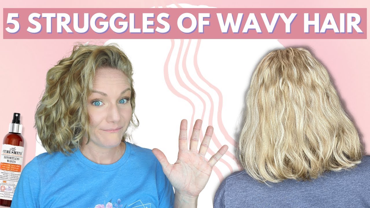 YouTube post by @SwavyCurlyCourtney for Ponyflo Hats. Caption reads: 5 Struggles of Wavy Hair.