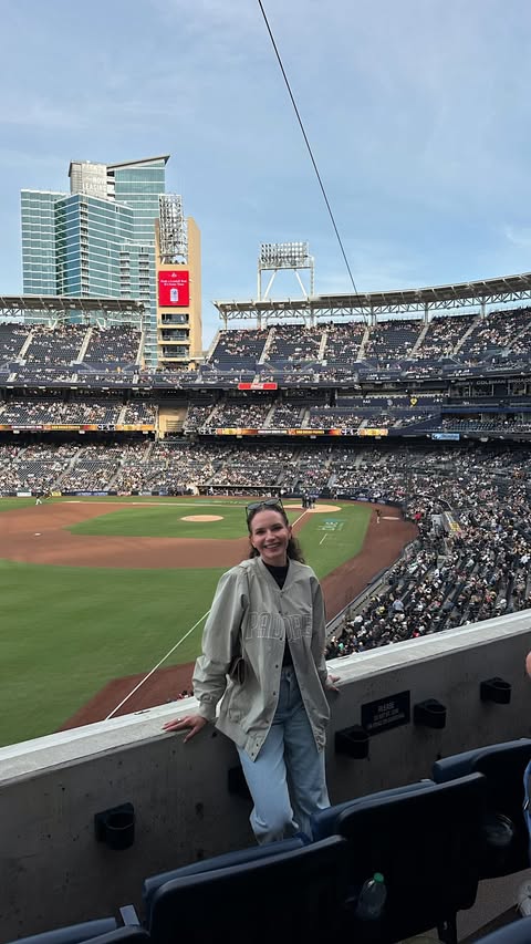 Instagram post by @masha_savelieva for SeatGeek. Caption reads: [...] seats at the Padres game thanks to @seatgeek....