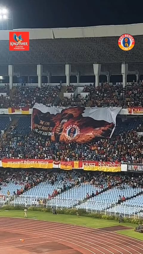 Instagram post by @eastbengalfootballclub for Kingfisher. Caption reads: [...] 𝗧𝗶𝗺𝗲𝘀 ❤️💛 [Joy East Bengal 🤝....