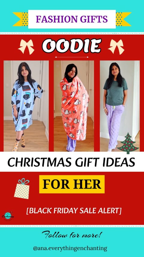 Instagram post by @ana.everythingenchanting for The Oodie. Caption reads: Still searching for cozy yet stylish gift ideas....