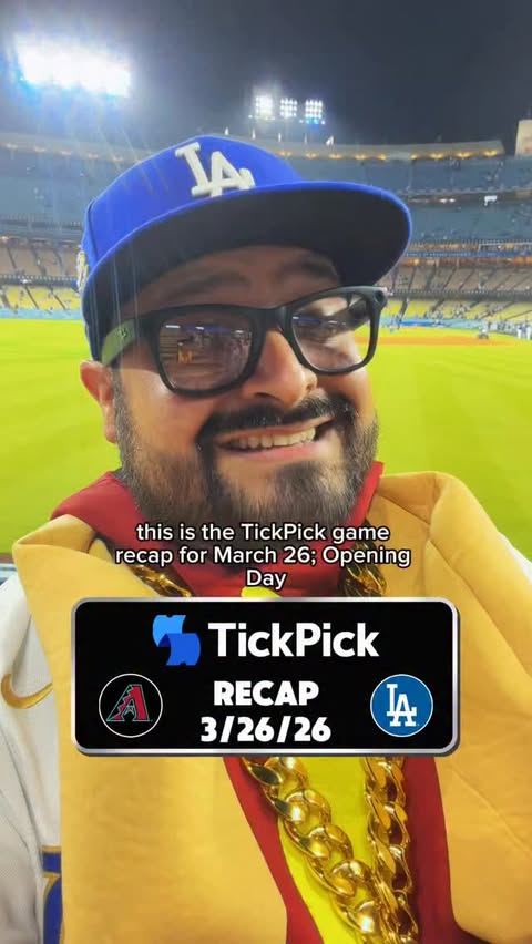 Instagram post by @theladodgerdog for TickPick. Caption reads: [...] Recap for OPENING DAY presented by @tickpick....