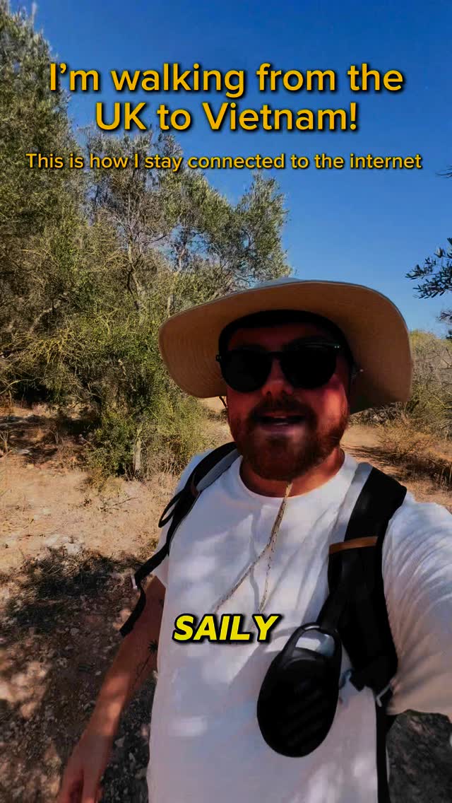 Instagram post by @chubbytrekka for Saily. Caption reads: How I stay connected to the internet while walking....