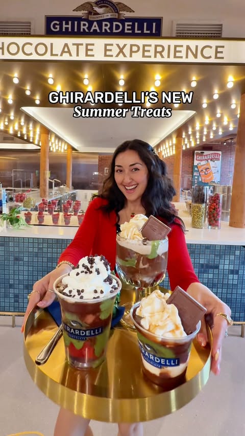 Instagram post by @sarahsundrop for Ghirardelli Chocolate Company. Caption reads: sweet treat of the summer unlocked!!! ☀️🍫....