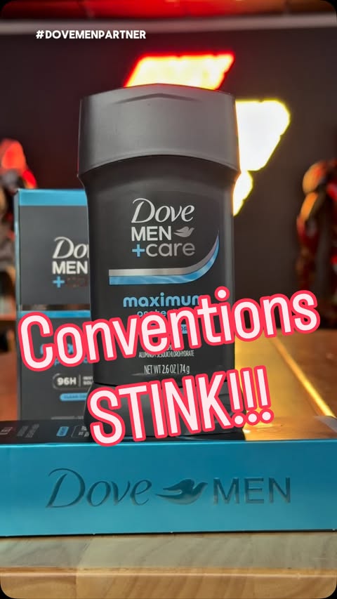 Instagram post by @frankly_built for Dove Men+Care. Caption reads: Conventions can STINK! So @dovemencare &....