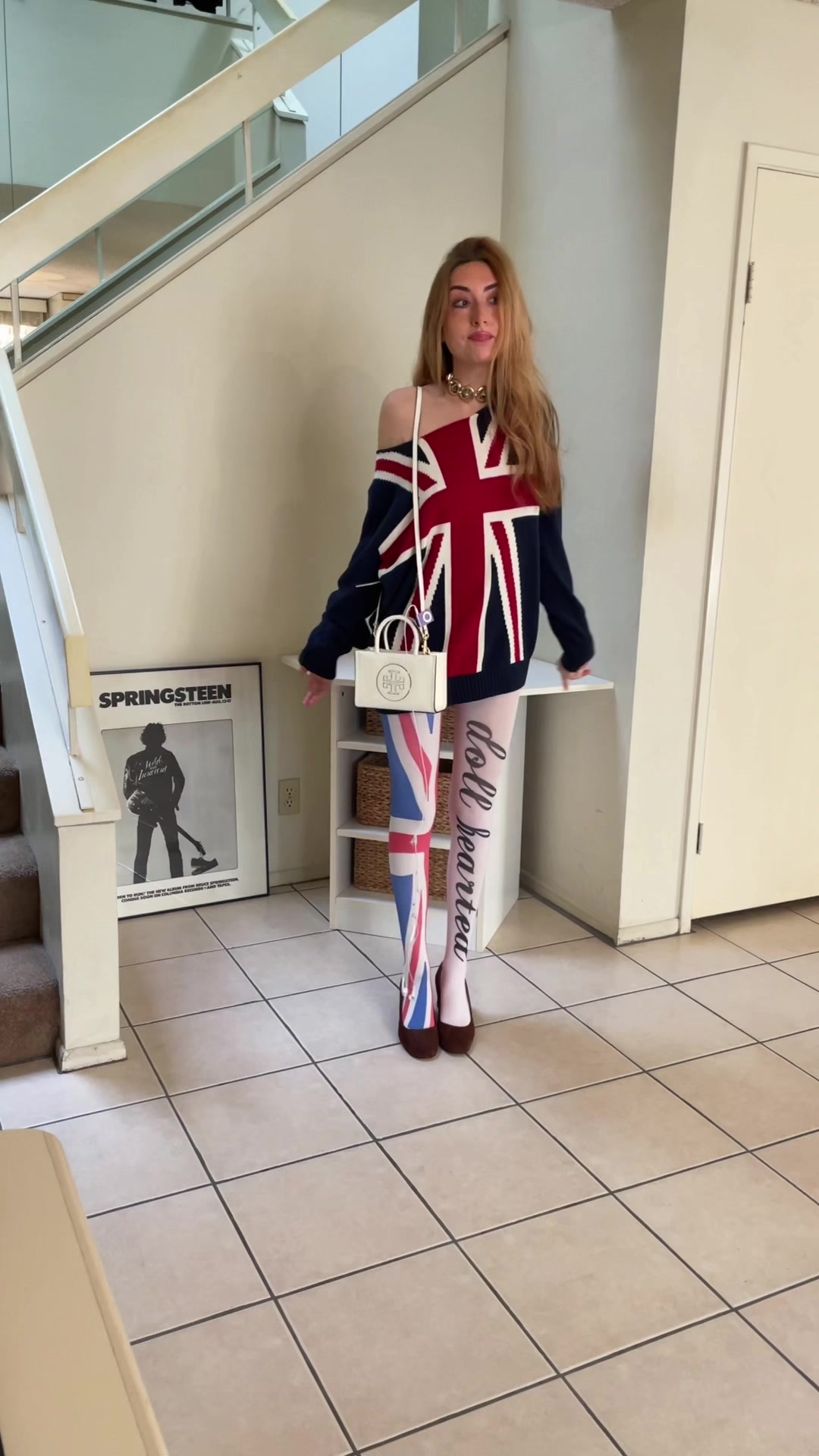 TikTok post by @nicolesfitz for Jeffrey Campbell Shoes. Caption reads: cutest bag everrr @TORY BURCH & stunning necklace....