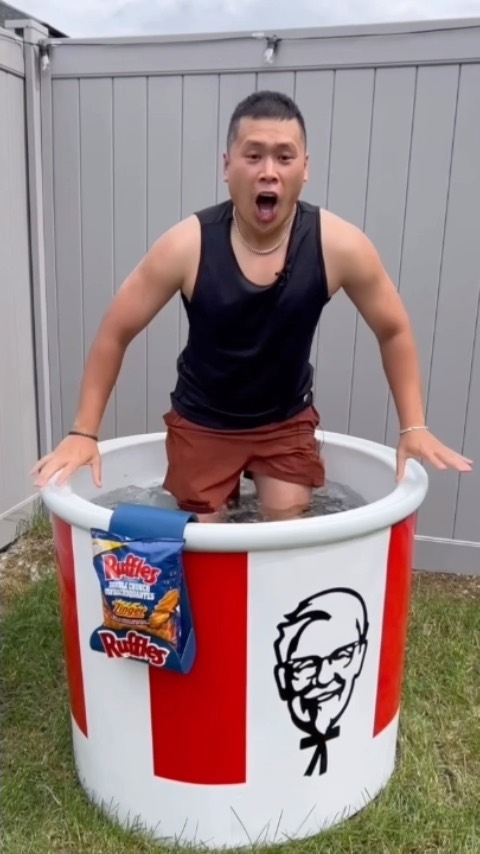 Instagram post by @davidparody for Ruffles. Caption reads: [...] ever cold plunge with some help from....