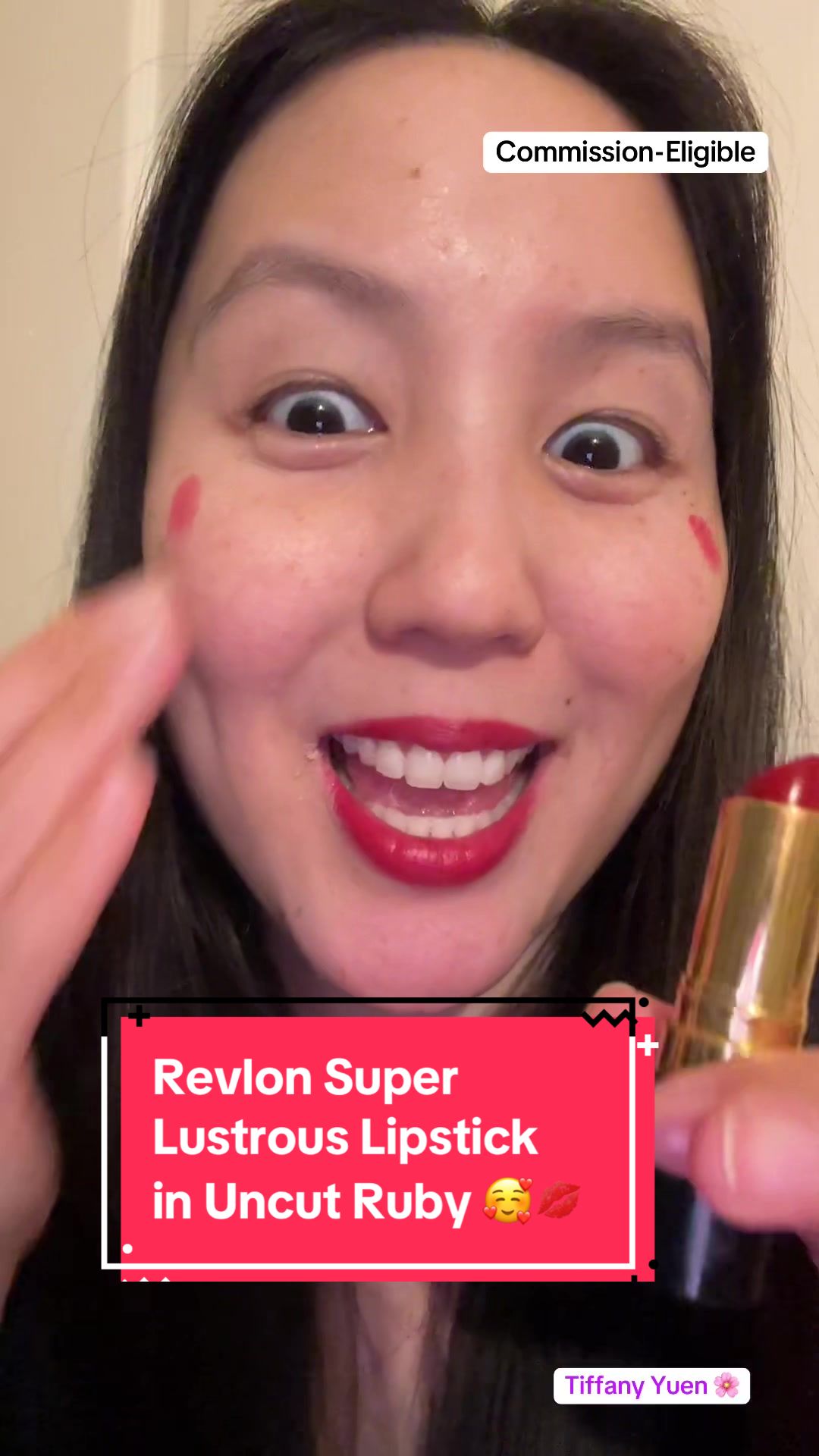 TikTok post by @thetiffanyyuen for Revlon. Caption reads: [...] but I bought this @Revlon Cosmetics lipstick....