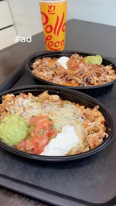 Instagram post by @foodyfellowship for El Pollo Loco. Caption reads: [...] Enchilada Double Chicken Bowls from....