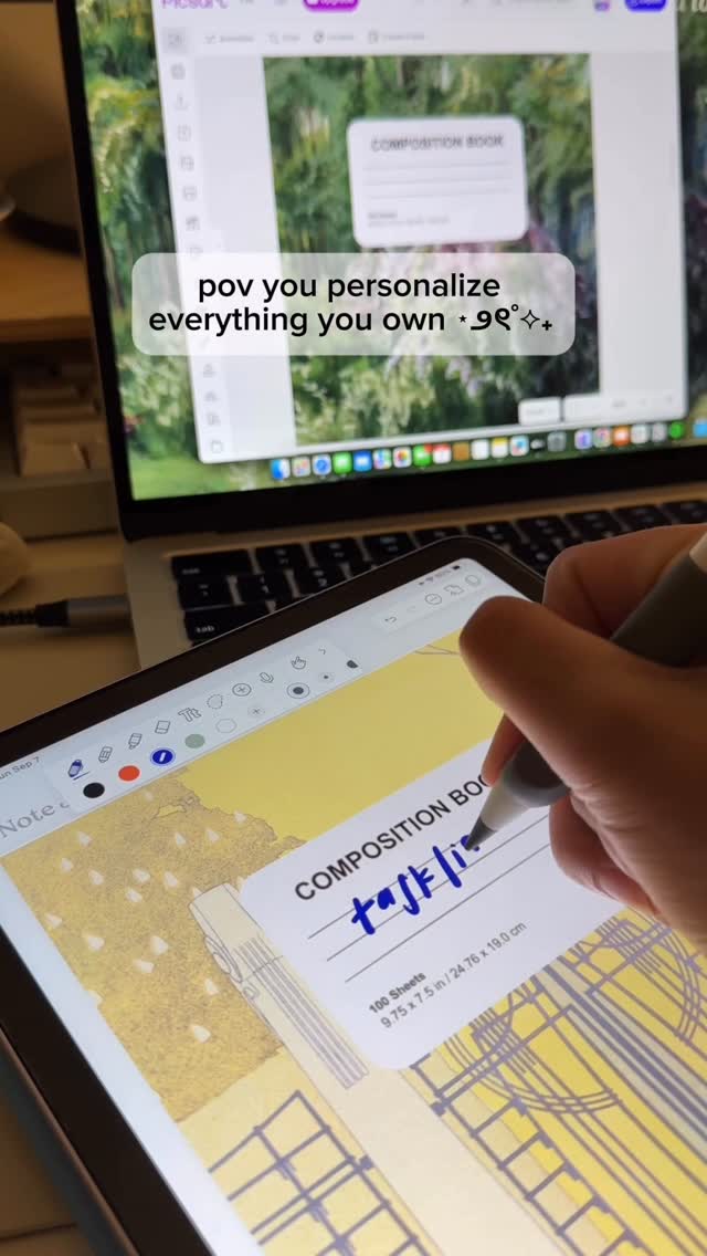 Instagram post by @studywithara for Picsart. Caption reads: caption: pov you personalize everything you own....
