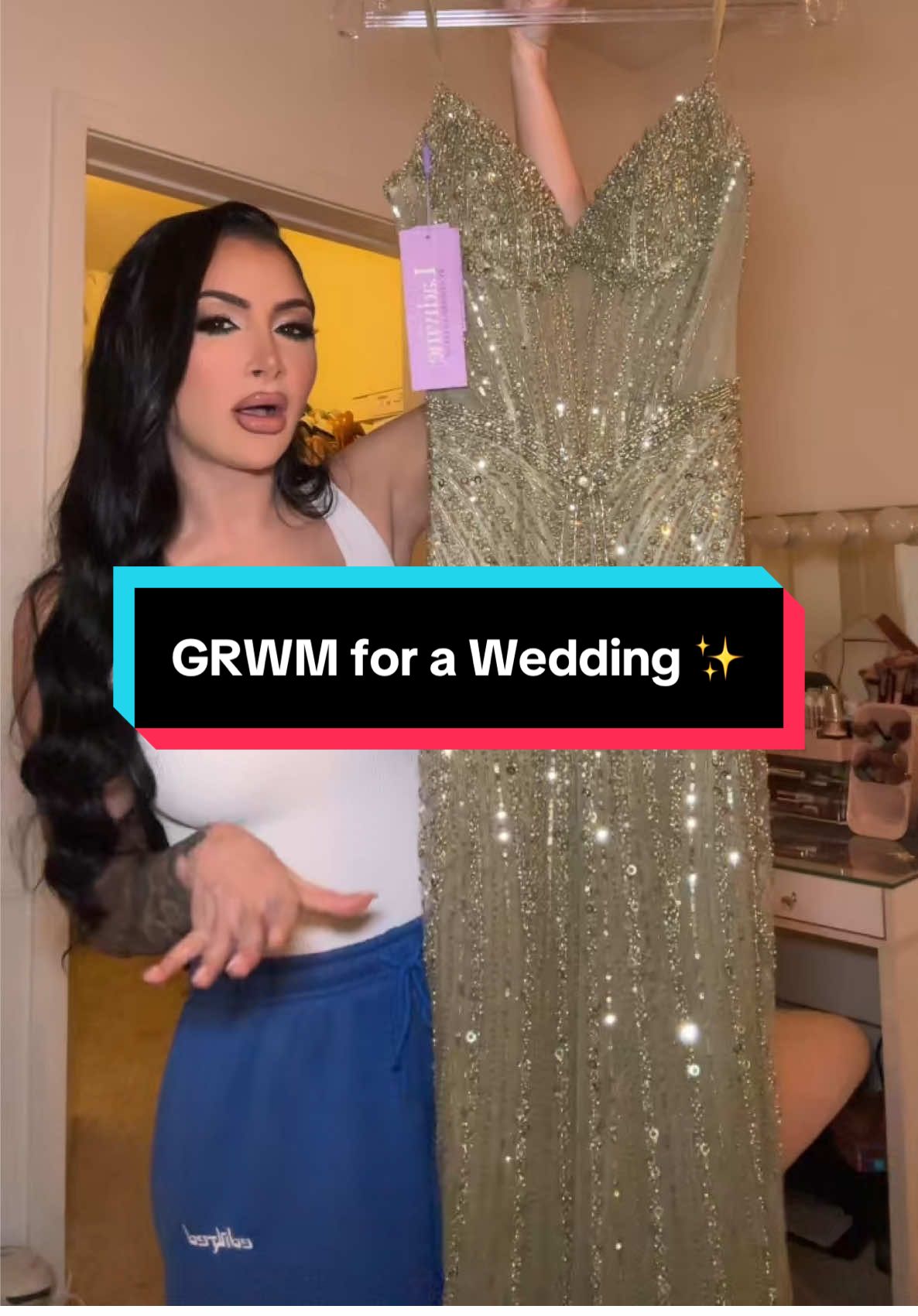 TikTok post by @itslunakareem for Kopari Beauty. Caption reads: GRWM for a wedding ✨  #gown #weddingguest....