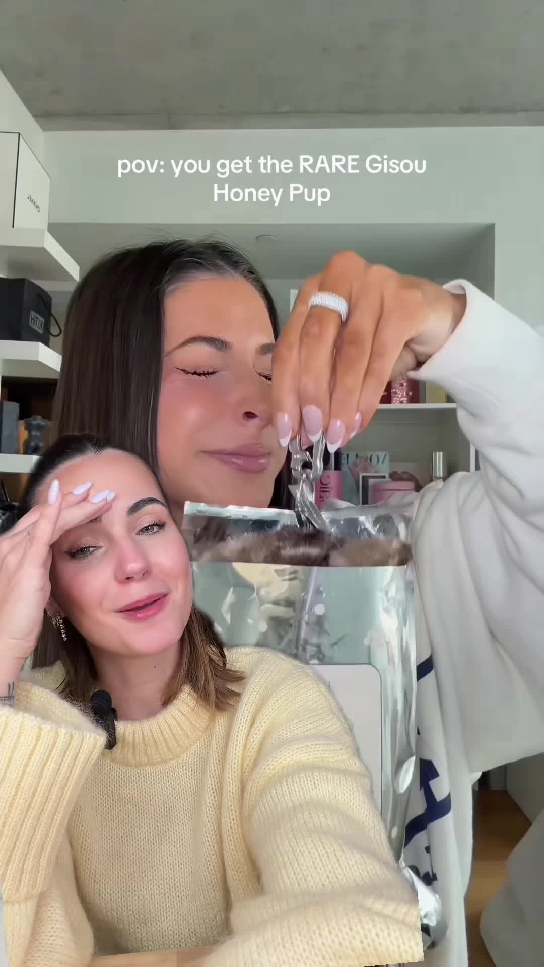 TikTok post by @charlotte.vidl for Gisou. Caption reads: JE LES AI EUUUU PURÉE 🥹 @Gisou  #gisou....