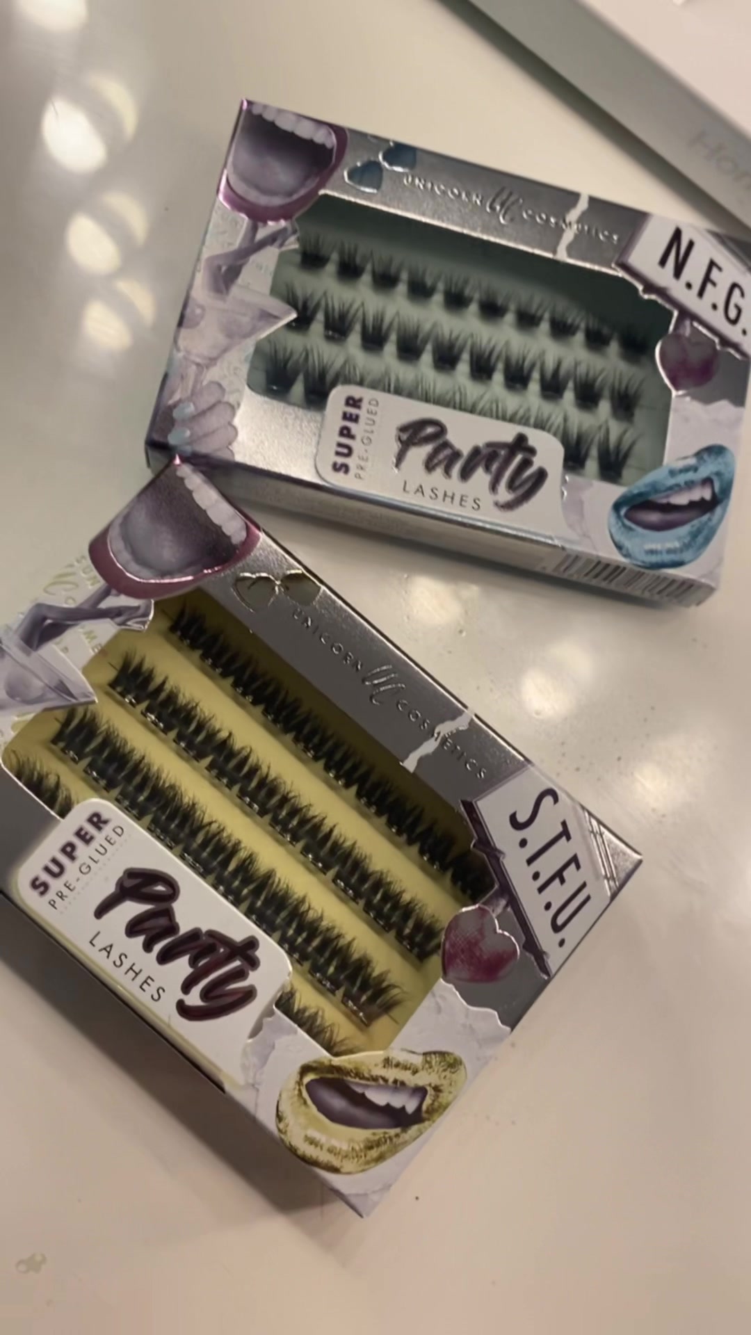 TikTok post by @paigedraperx for UNICORN COSMETICS. Caption reads: @unicorn_cosmetics #lashes #preglued #fyp....