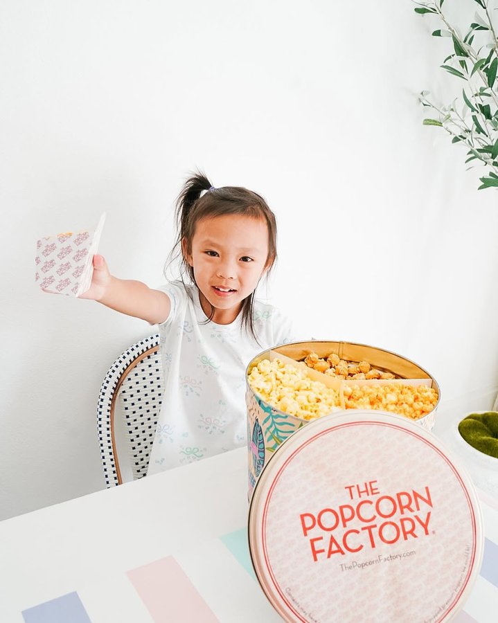 Instagram post by @quynhshoneylavender for The Popcorn Factory. Caption reads: #AD How’s your summer going so far? Summer is....