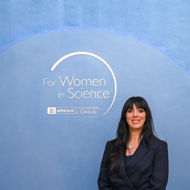 Instagram post by @dr_nadinehosny for UNESCO. Caption reads: [...] to be named one of the 2025 L’Oréal–UNESCO....