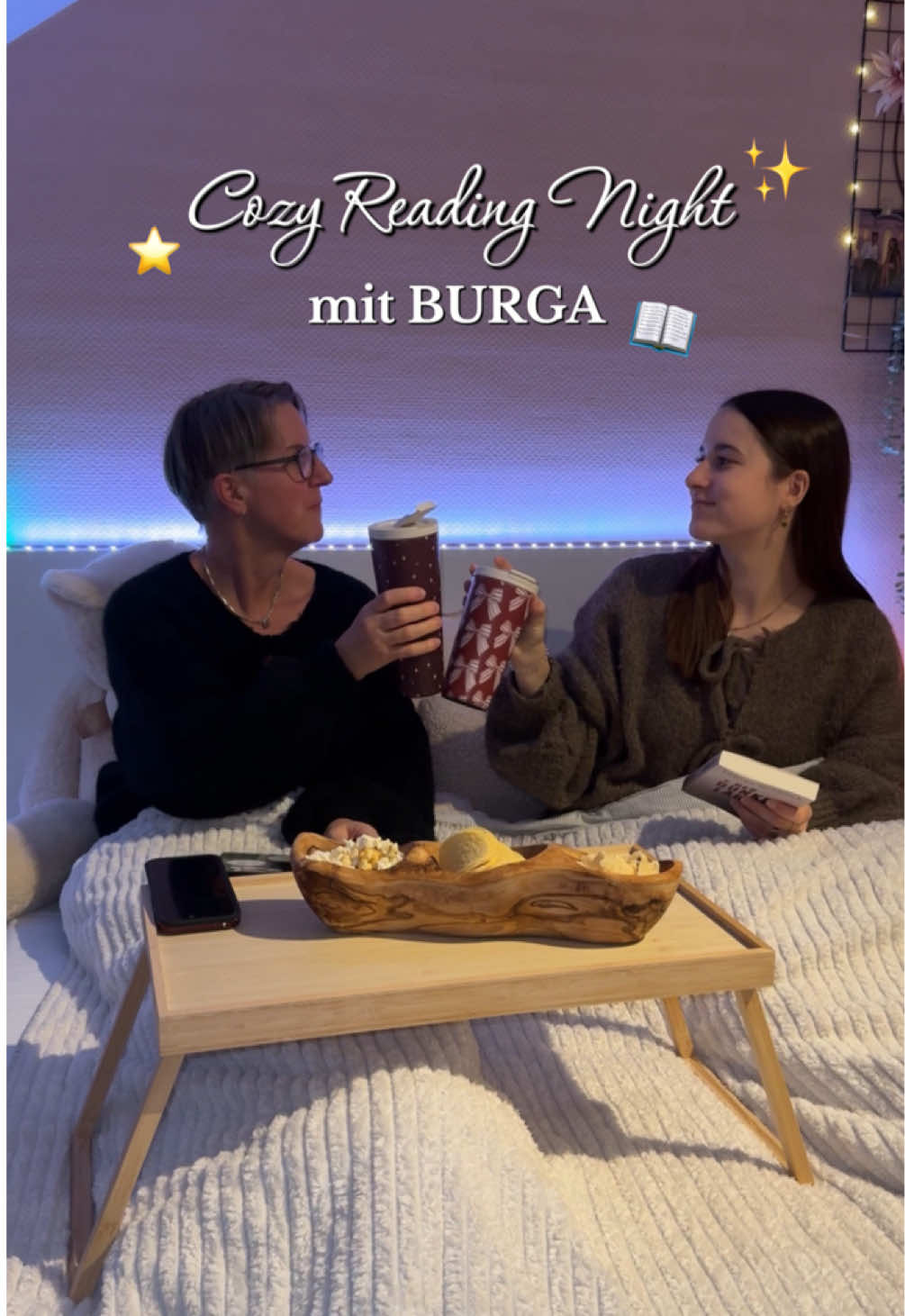 TikTok post by @kristinas.bookclub for BURGA. Caption reads: [Anzeige] Cozy Reading Night mit @BURGA ✨⭐️📖 ....
