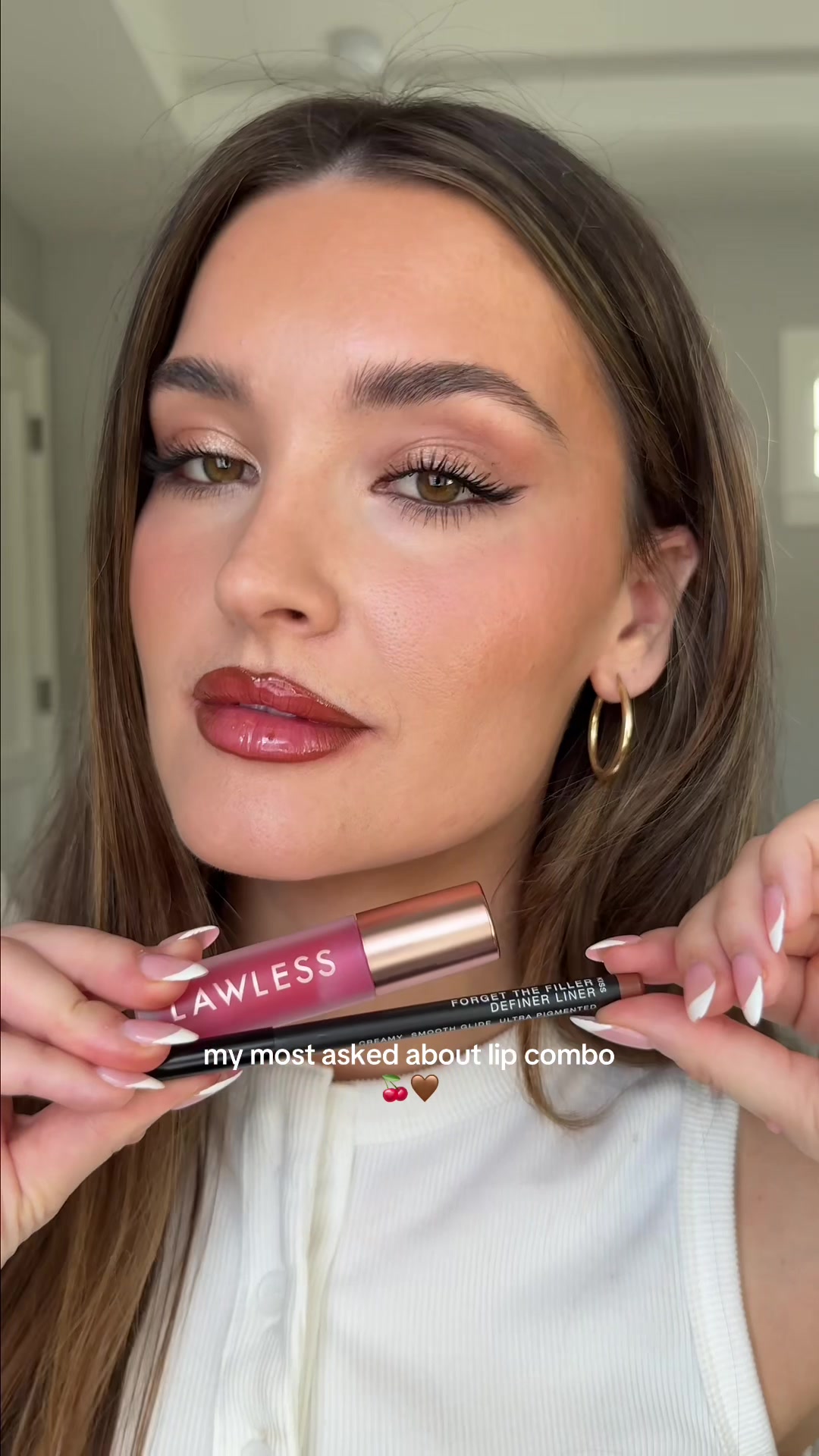 TikTok post by @sarahashleya for LAWLESS Beauty. Caption reads: [...] about lip combo is the @LAWLESS Beauty....