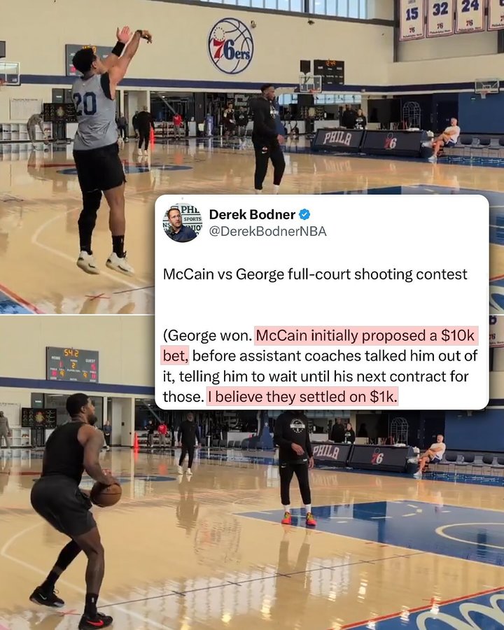 Instagram post by @sixercountry for Whistle. Caption reads: PG taking Jared McCain’s 💵 in practice 😂👀

(Via....