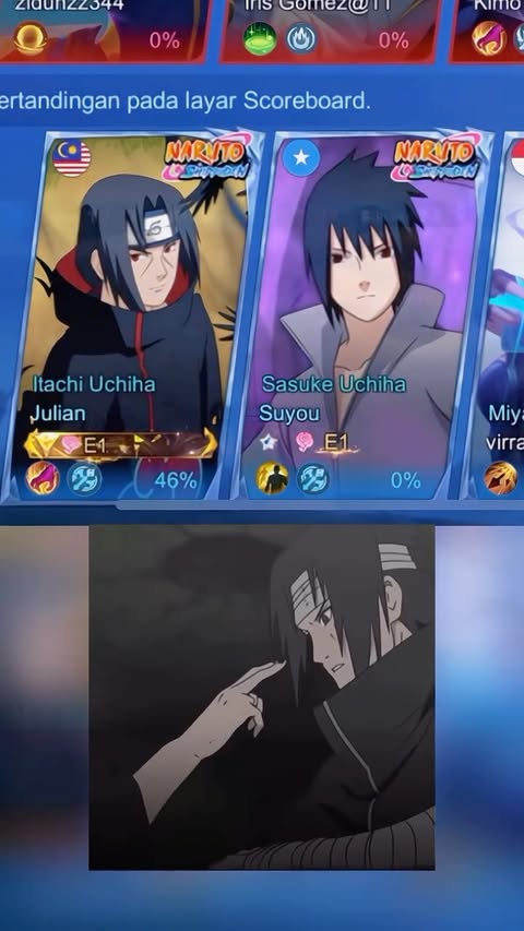 Instagram post by @pinkzangela for Mobile Legends: Bang Bang. Caption reads: Review Itachi MLBB x NARUTO 😍🔥 -....