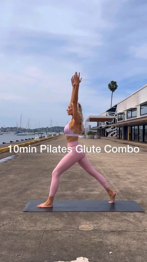 Instagram post by @pilatestv for SENSTYLABLE. Caption reads: 10 MIN PILATES GLUTE COMBO 🩷

Sundays with....