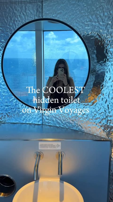 Instagram post by @thebramhallbuild for Virgin Voyages. Caption reads: Is this the best view in the world from a toilet....