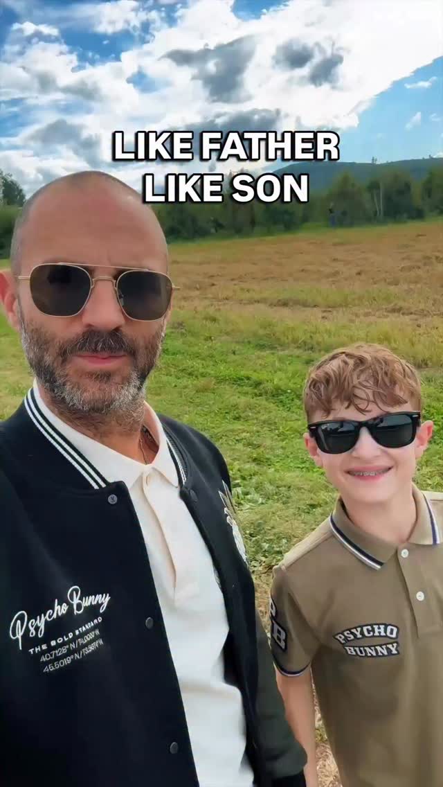 Instagram post by @bluecollarprep for Psycho Bunny. Caption reads: Like Father Like Son in @psychobunny Farm Day....