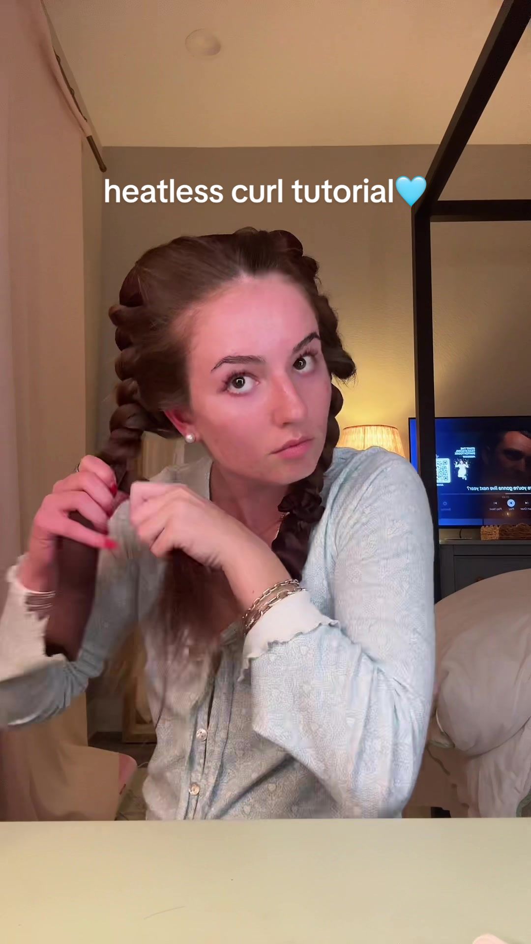 TikTok post by @rileyannfox for Kitsch. Caption reads: tutorial for how i do my heatless curls!!!!🩵🩵....