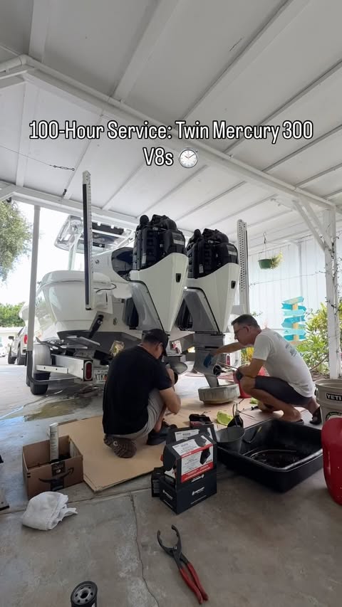 Instagram post by @captgeorgegozdz for Mercury Marine. Caption reads: 100-hour service checked off for the....