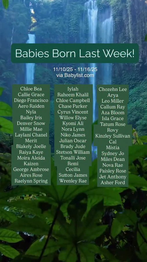 Instagram post by @thenamefairy for Babylist. Caption reads: Baby names that were given between November 10th....