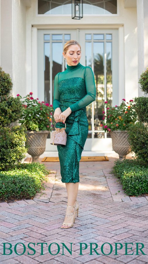 Instagram post by @nikkiahall_ for Boston Proper. Caption reads: [...] cozy nights in to glamorous parties,....