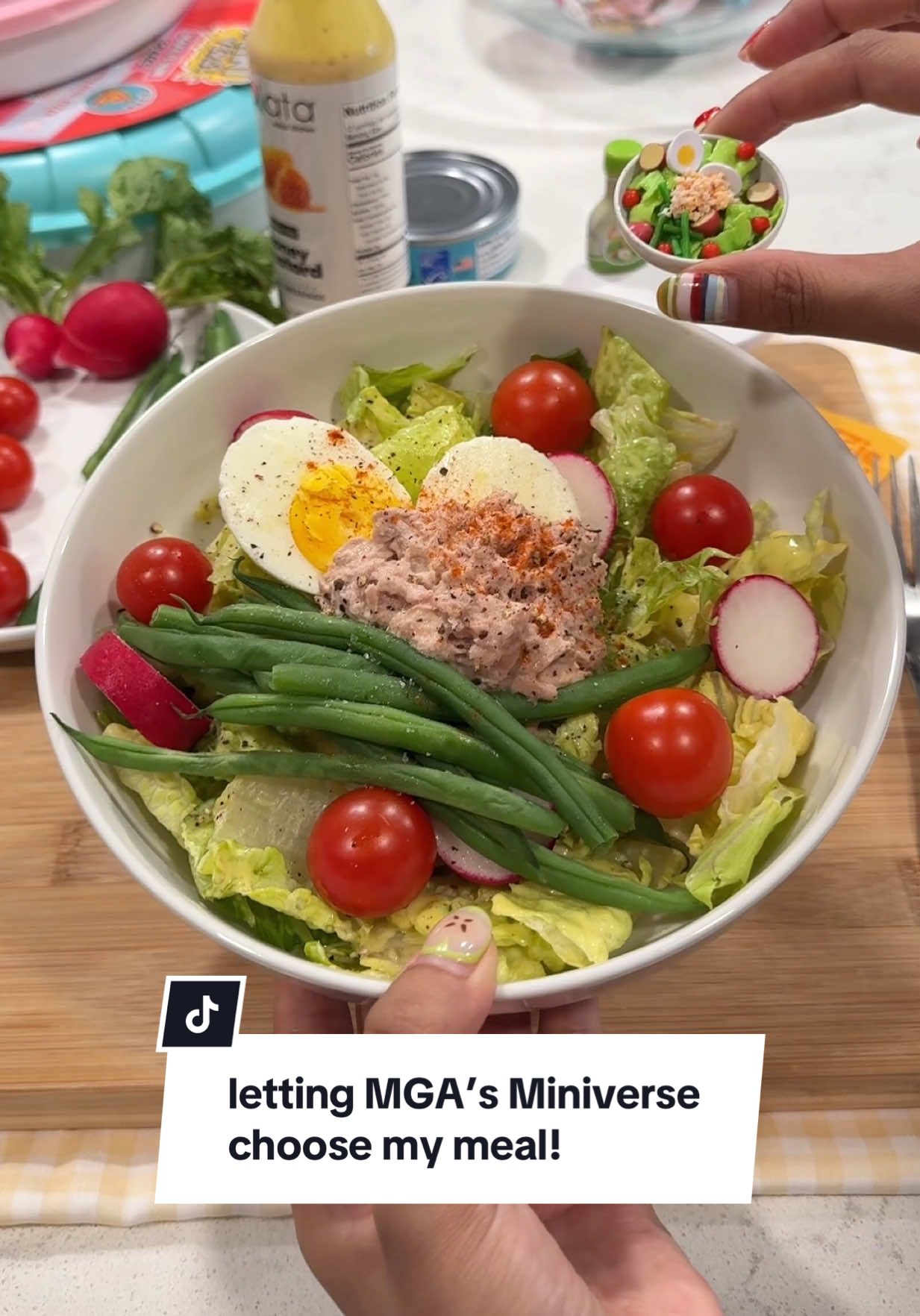 TikTok post by @jellybean.celine for Miniverse. Caption reads: I let @Miniverse choose my meal! #ad #Miniverse....