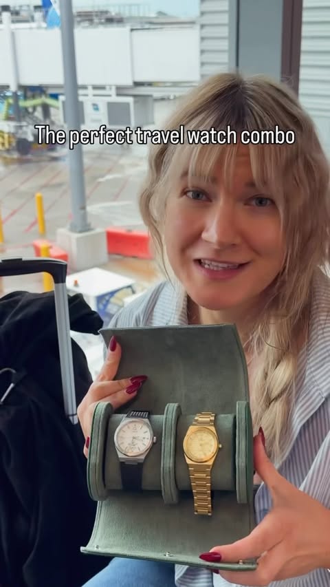 Instagram post by @watchmissgmt for Timex. Caption reads: [...] ⌚️ travel ✈️combo, and they are both @Timex!....