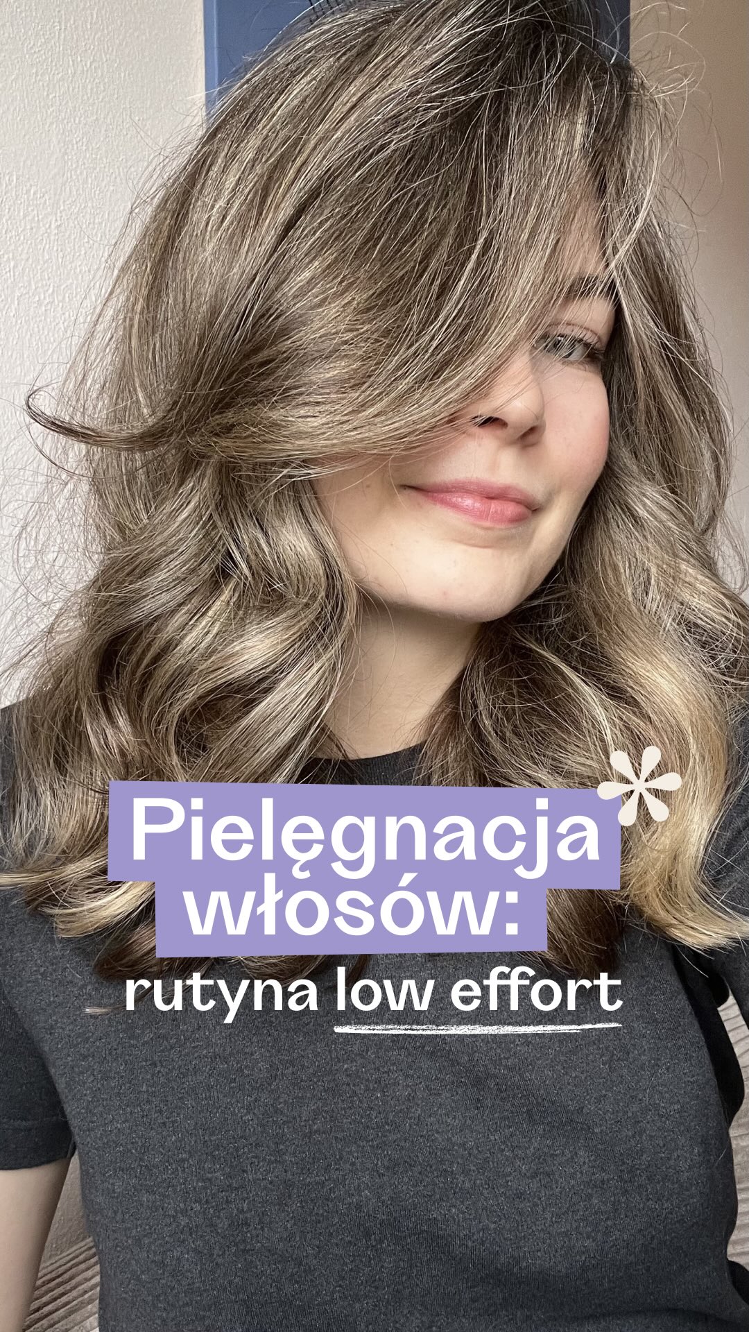 Instagram post by @piggypeginsta for Anwen. Caption reads: Moja włosowa rutyna low effort 💁🏻‍♀️ [współpraca....