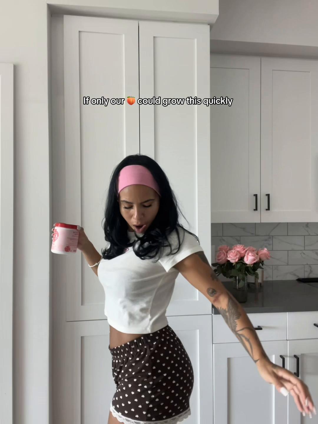 TikTok post by @hernamesnicole for Peach Perfect Nutrition. Caption reads: Like a chia pet 😂 @Peach Perfect Nutrition....