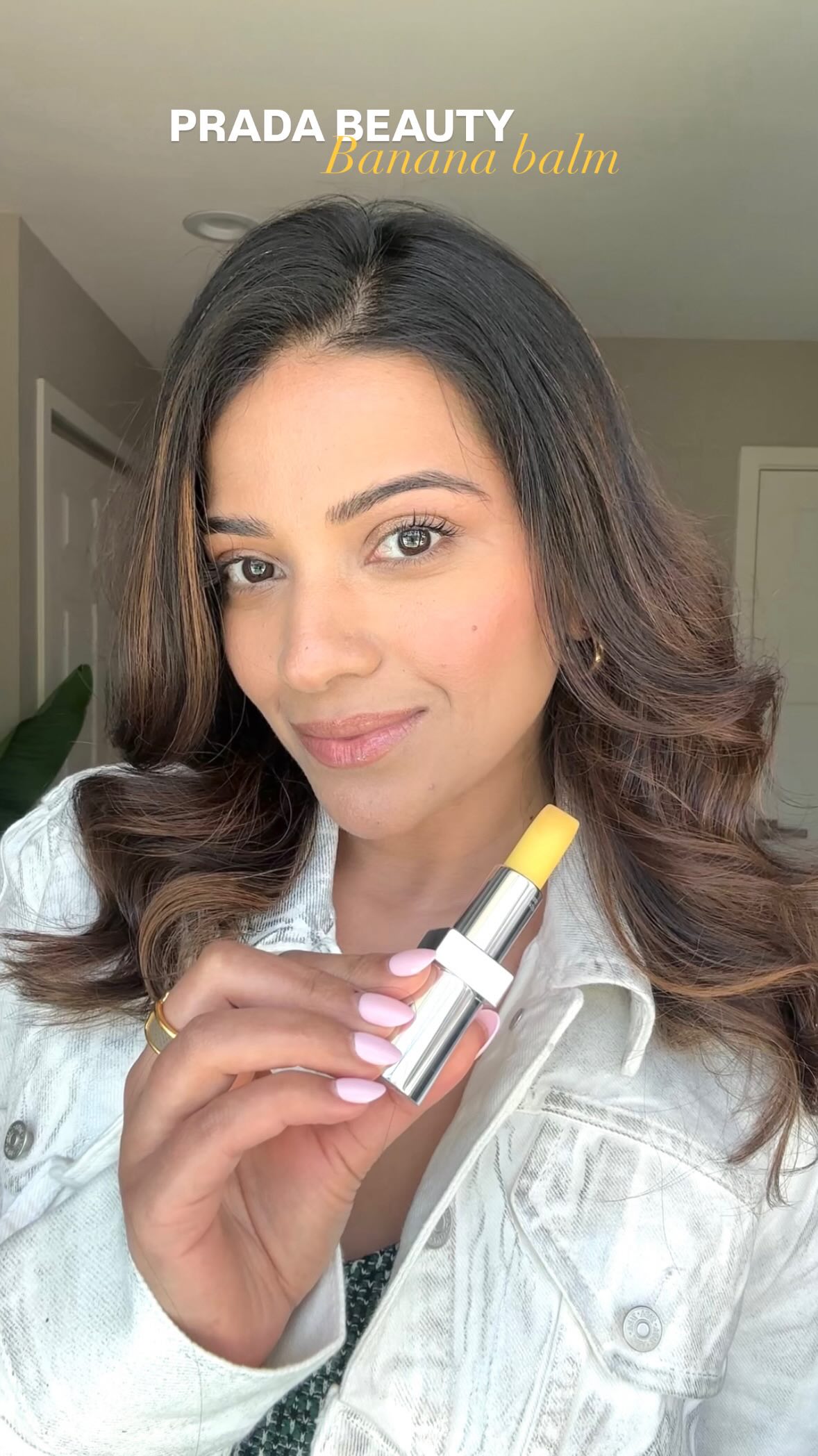 Instagram post by an influencer for Prada Beauty. Caption reads: [...] bananas in the best way 🍌 @pradabeauty....