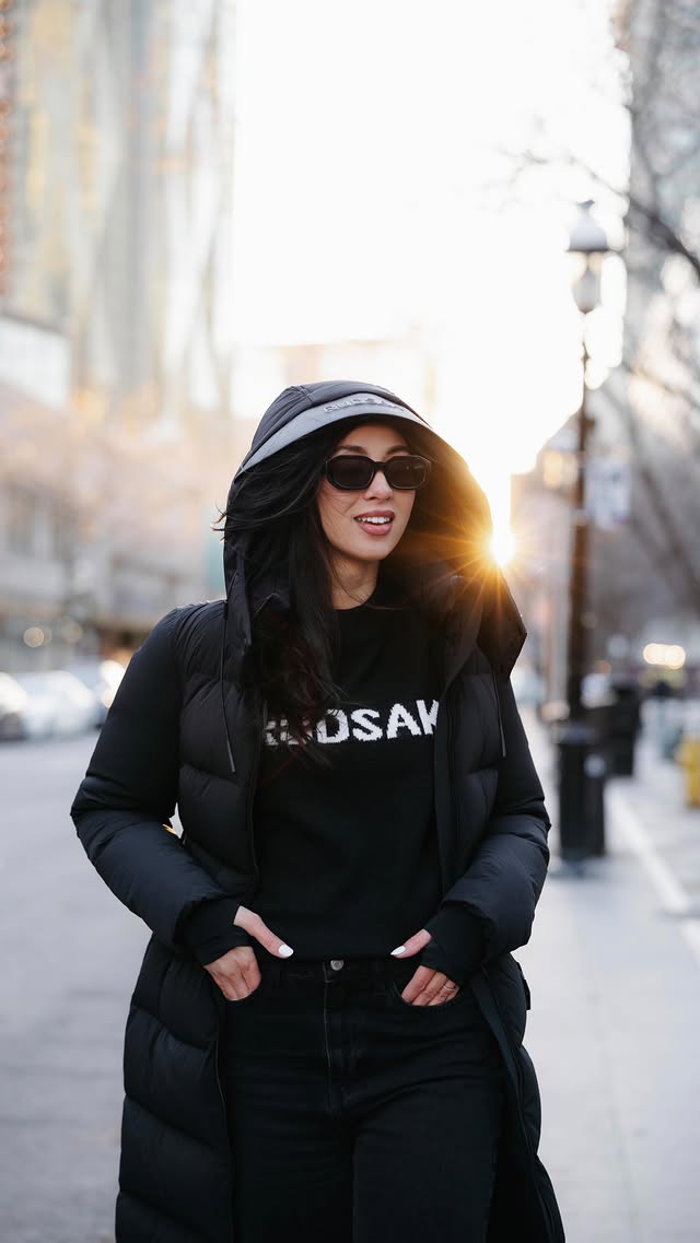 Instagram post by @sofiexplores for RUDSAK. Caption reads: Bundled up in @rudsak this winter because style....