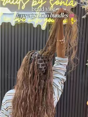 TikTok post by @itskaliyah.fashion for Ygwigs. Caption reads: braid vlog 🎀 ft: @Ygwigs mixed color boho....